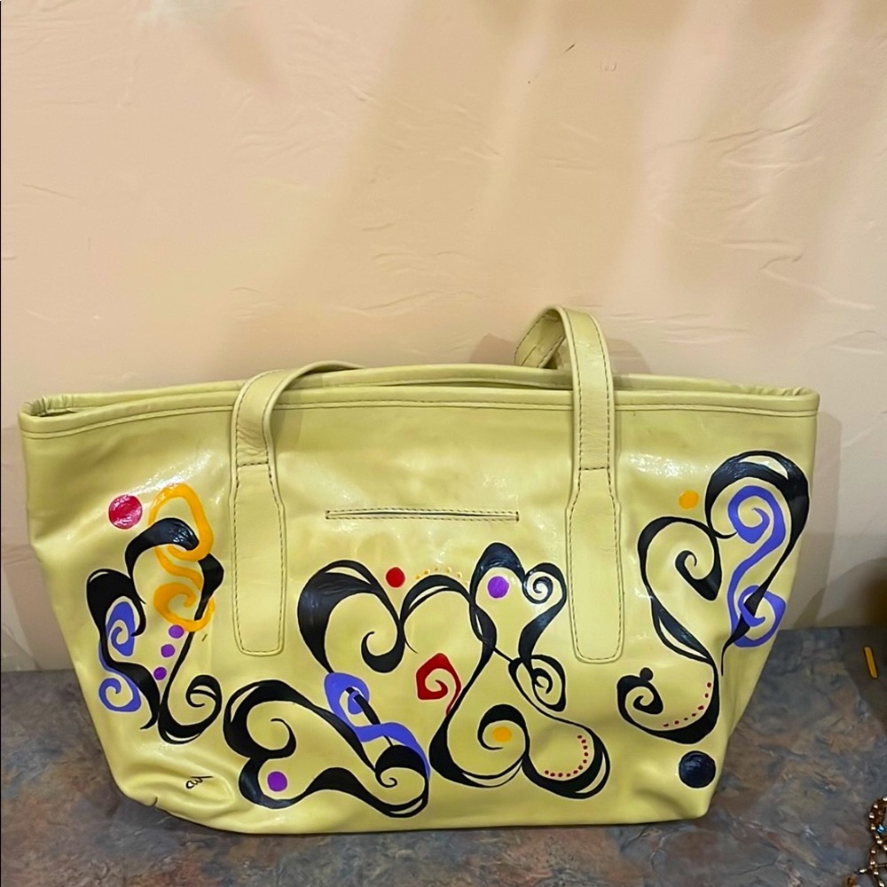 Stylish Chartreuse Shoulder/Tote  Bag with Hand Painted Art